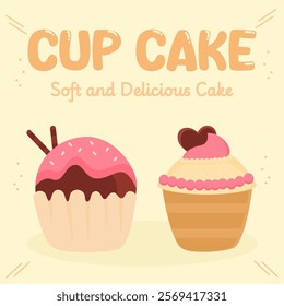 Cute and delicious cupcake graphic featuring two adorable cupcakes with pink and chocolate toppings, perfect for promoting sweet treats