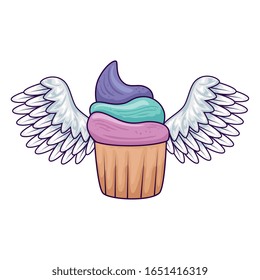 adorable y delicioso quequito con alas diseño de ilustración vectorial