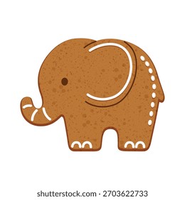 Linda, deliciosa galleta de jengibre de elefante con decoración de hielo para Navidades - Ilustración vectorial
