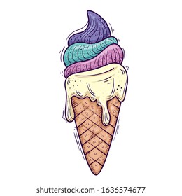 cute and delicious ice cream in cone vector illustration design