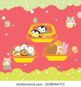 Cute and delicious looking food packaging decorated with cute friends.