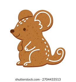 Linda, deliciosa galleta de jengibre de ratón con decoración de hielo para Navidades - Ilustración vectorial