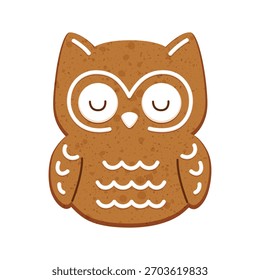 Linda, deliciosa galleta de pan de jengibre de búho con decoración de hielo para Navidades - Ilustración vectorial