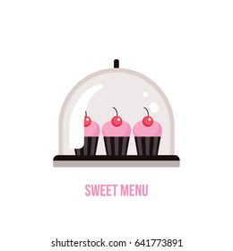 Cute delicious pink cupcakes with cherry on top Sweet dessert