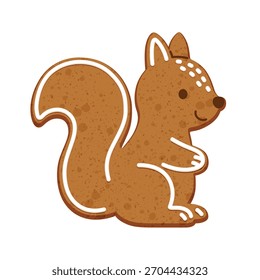 Linda, deliciosa ardilla galleta de jengibre con decoración de hielo para Navidades - Ilustración vectorial
