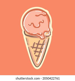 Cute delicious strawberry ice cream cone