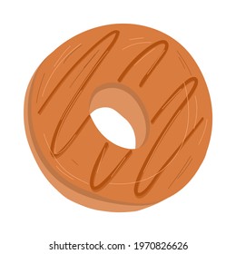 Cute delicious sweet donut with caramel flavor.Vector hand drawn cartoon