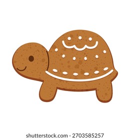 Linda, deliciosa tortuga galleta de jengibre con decoración de hielo para Navidades - Ilustración vectorial