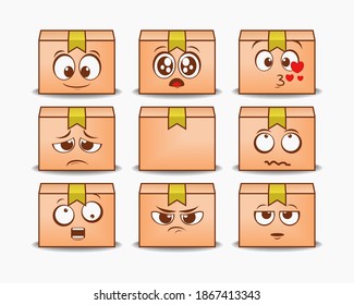 Cute delivery box character set.  Illustration vector
