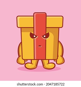 Cute delivery box mascot with mad gesture isolated cartoon in flat style