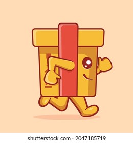 cute delivery box mascot running isolated cartoon in flat style