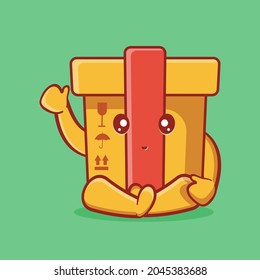 cute delivery box mascot sit down isolated cartoon in flat style