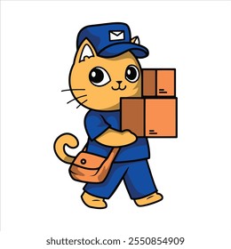 Cute delivery cat character icon illustration vector