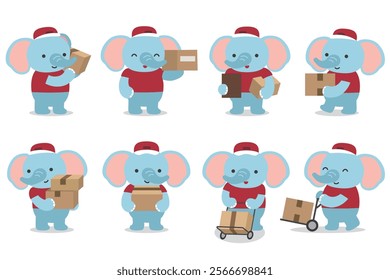 Cute Delivery Elephant Character Collection.