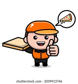 cute delivery man cartoon character illustration vector graphic