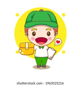 Cute delivery man holding parcel box illustration cartoon character