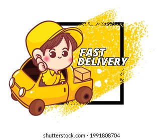Cute Delivery man logo cartoon art illustration