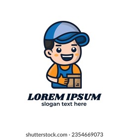 Cute delivery mascot logo design, simple mascot delivery illustration, courier icon vector, white background