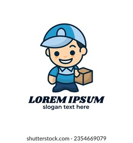 Cute delivery mascot logo design, simple mascot delivery illustration, courier icon vector, white background