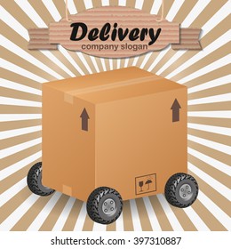 A cute delivery-box on wheels. Transport concept for delivery, moving, shipping.