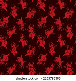 cute demons girls pattern red vector illustration