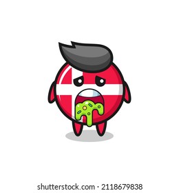 the cute denmark flag badge character with puke , cute style design for t shirt, sticker, logo element