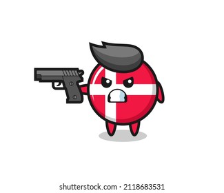 la tira de la bandera de Dinamarca tira de un personaje con una pistola , diseño de estilo lindo para camiseta, pegatina, elemento logotipo