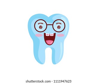 Cute Dental Braces Cartoon Character Illustration In Isolated White Background