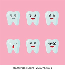 cute dental clinic teeth set illustration vector 