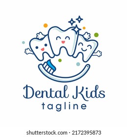 Cute Dental Kids Logo Design Vector