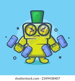 cute dental mouthwash bottle character mascot doing bodybuilding using dumbbell isolated cartoon in flat style design