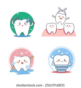 Cute Dental Treatment Tooth Flat Design Illustration