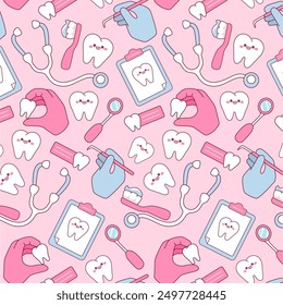 Cute dentist cartoon seamless pattern background