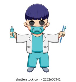 Cute Dentist  Cartoon Vector Icon Illustration. People Health Icon Concept Isolated Premium Vector. Flat Cartoon Style