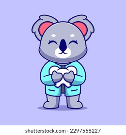 Cute dentist koala Cartoon Vector Icon Illustration. Animal Icon Concept Isolated Premium Vector. Flat Cartoon Style