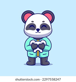 Cute dentist panda Cartoon Vector Icon Illustration. Animal Icon Concept Isolated Premium Vector. Flat Cartoon Style