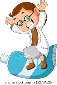 The cute dentist is sitting on the big toothpaste of illustration
