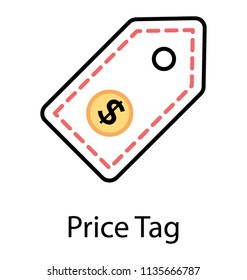
Cute depiction of a tag use for pricing has been done with dollar sign and hanging hole on a coned rectangle 
