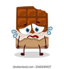 cute depressed expression of bite chocolate bar character
