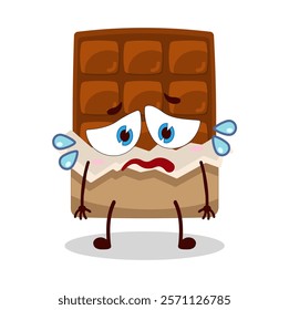 cute depressed expression of bite chocolate bar character
