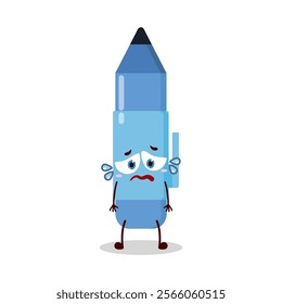cute depressed expression of blue pen cartoon character
