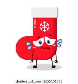 cute depressed expression of Christmas sock cartoon character