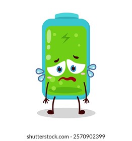 cute depressed expression of full battery cartoon character
