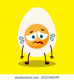 cute depressed expression of half boiled egg cartoon character