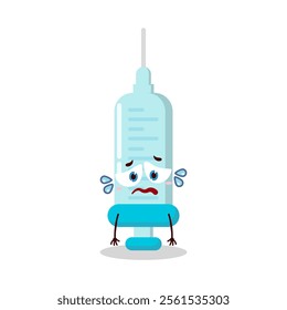 cute depressed expression of syringe cartoon character
