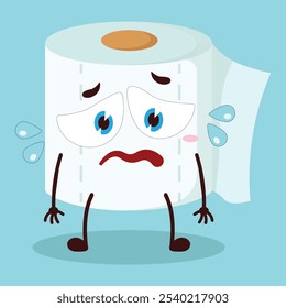 cute depressed expression of toilet paper character