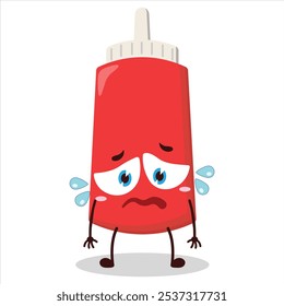 cute depressed expression of tomato sauce bottle character
