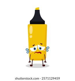 cute depressed expression of yellow highlighter cartoon character
