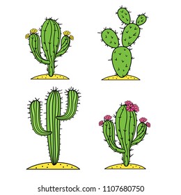 Cute desert cactus set with flowers.