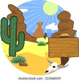 cute desert cartoon landscape in circle version